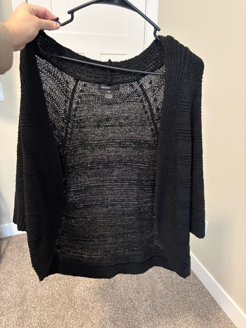 Thesis Black Open-Front Lightweight Knit Cardigan